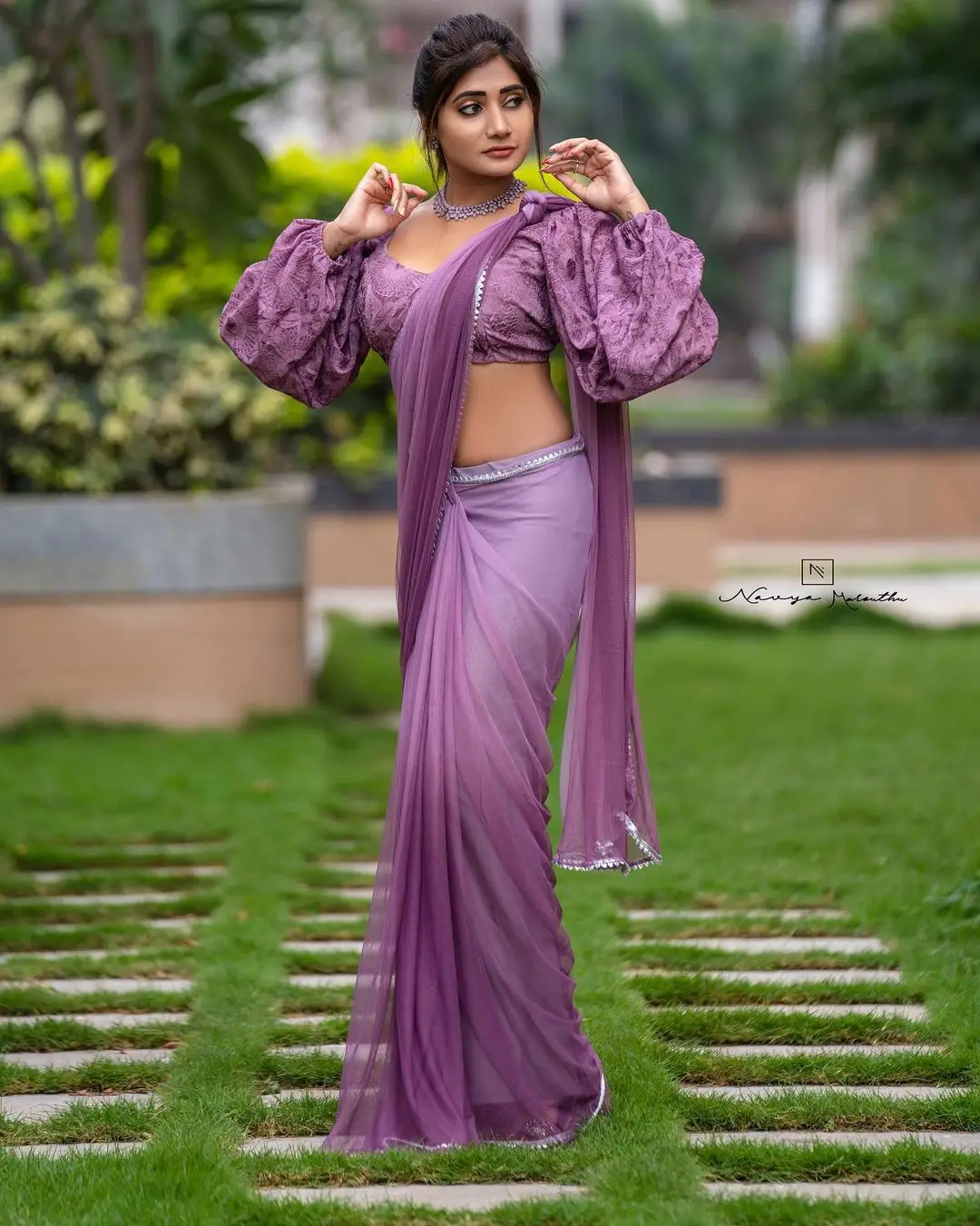 Vasanthi Krishnan Wearing Violet Saree Blouse